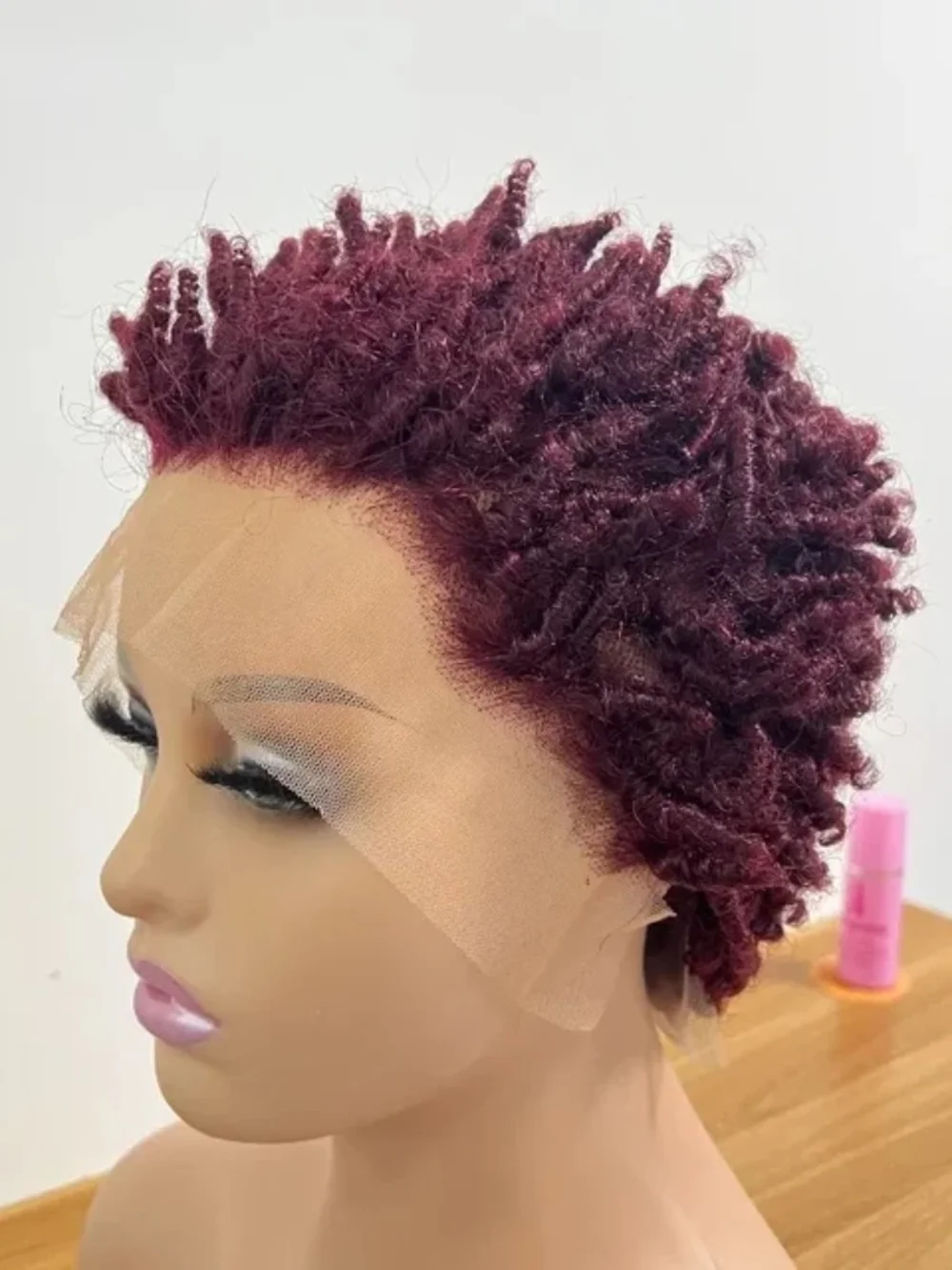 Burgundy Kinky-Coil Lace Front Wig - Short Natural Texture